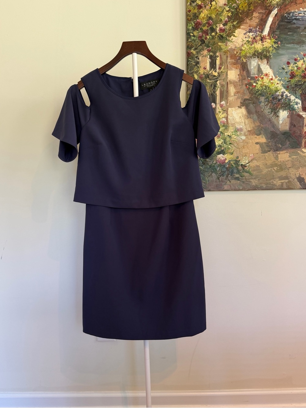 Laundry by Shelli Segal Eclipse Navy Cold Shoulder Cocktail Wedding Guest Dress